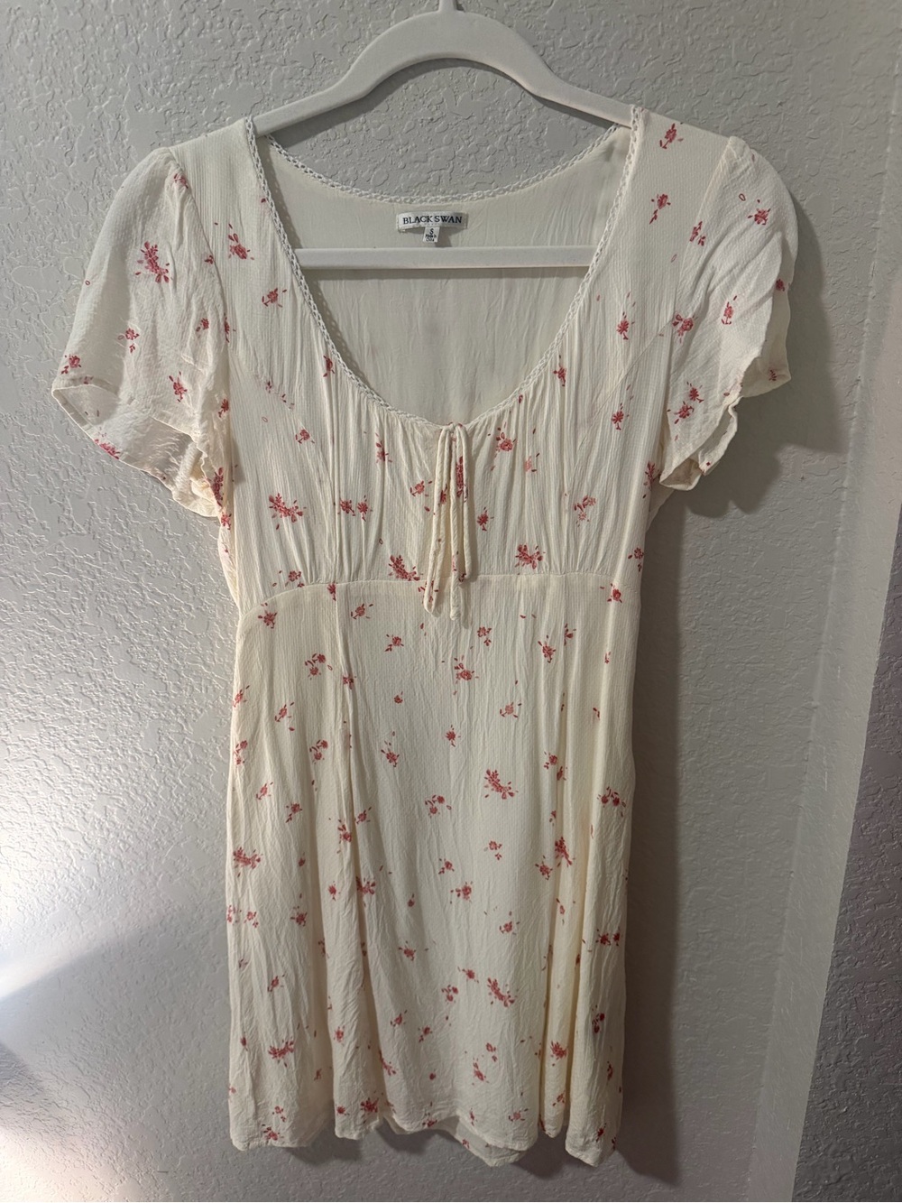 Black Swan Cream Dress with Subtle Pink Floral Accents